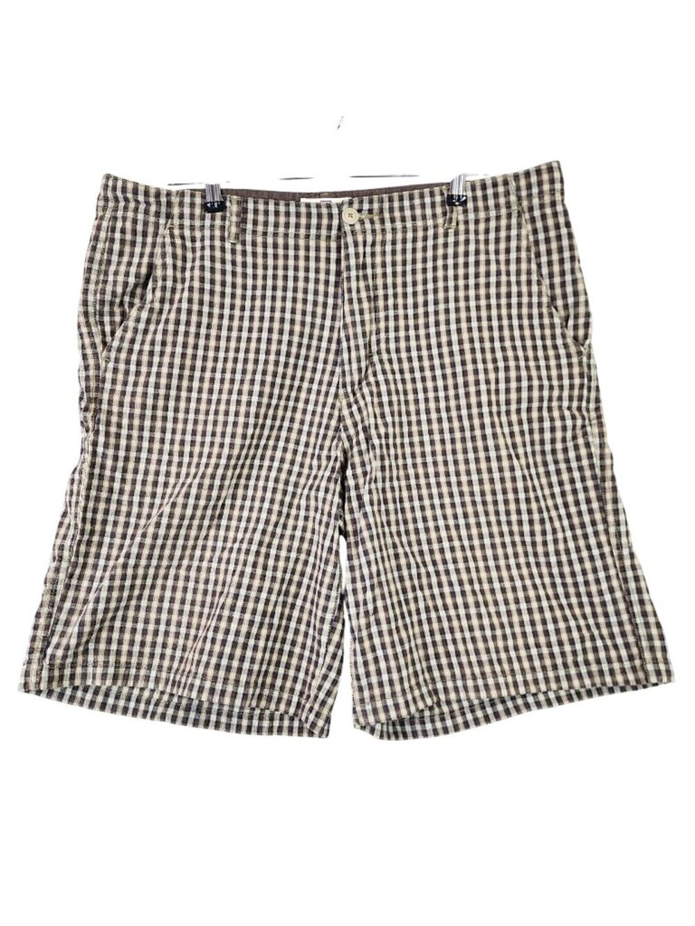 Mens Faded Glory Brown & Navy Plaid Shorts 100% Cotton 10" Inseam Size 38